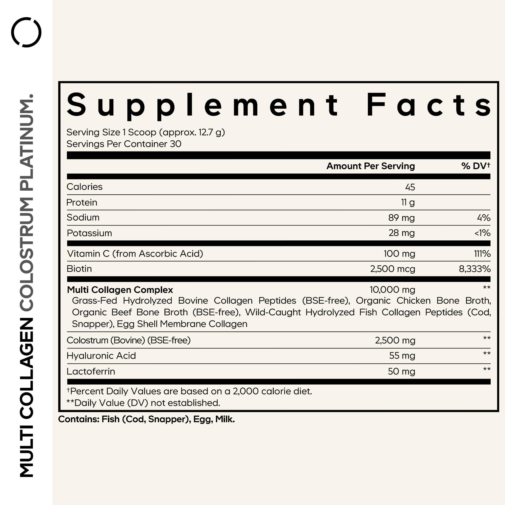 Codeage Multi Collagen Colostrum Powder Platinum - Hydrolyzed Grass-Fed Bovine Collagen Peptides, Grass-Fed Bovine Colostrum Supplement, Vitamin C, Biotin, Hyaluronic Acid, Lactoferrin - 13.4 Oz. Codeage Au supplements