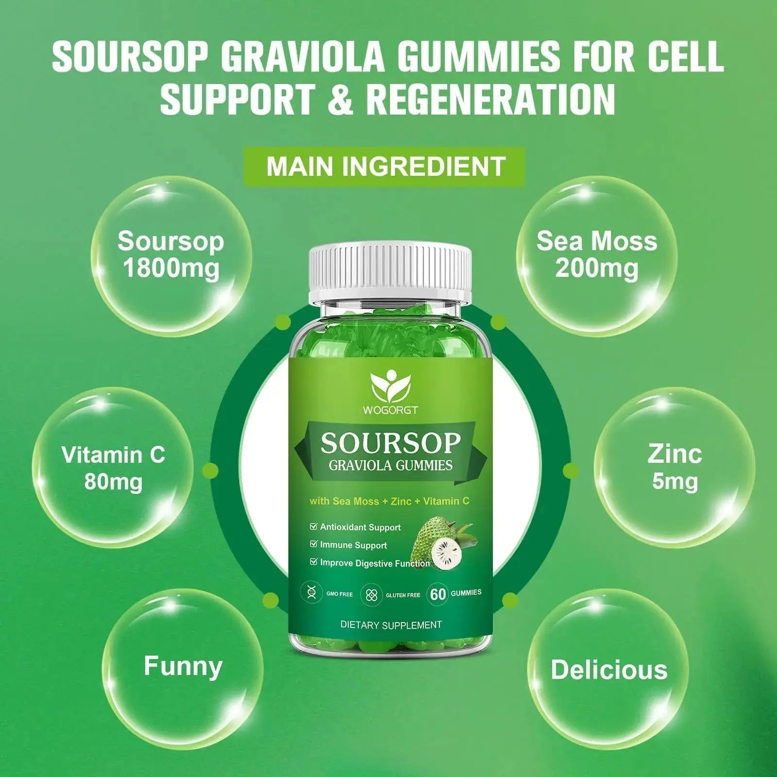 WOGORGT Soursop Graviola Gummies - Soursop Multivitamin Gummies with 200mg Sea Moss Extract for Antioxidant WOGORGT Au supplements
