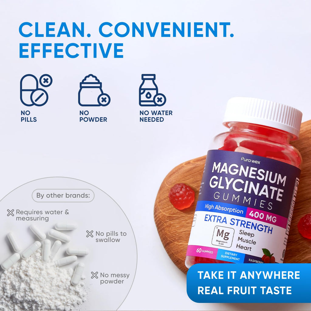 Magnesium Glycinate Gummies 400mg, High Absorption Magnesium Supplement for Women