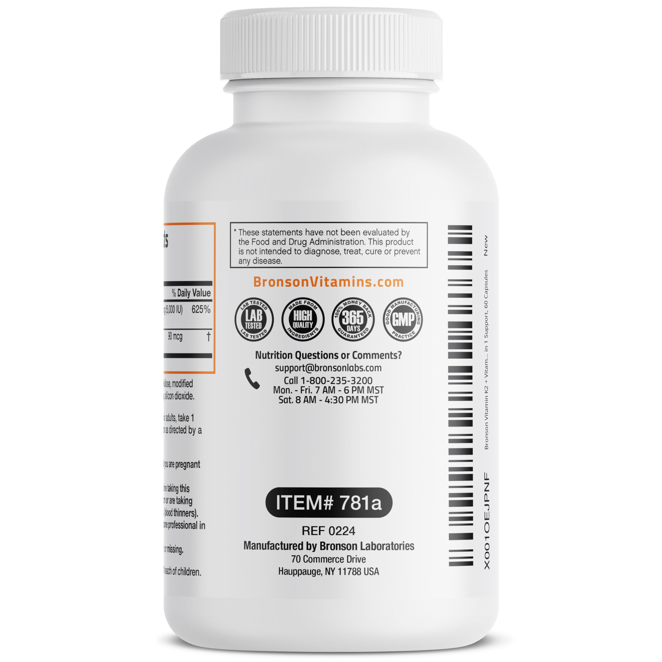 Bronson Vitamin K2 D3 (MK7) Supplement Non-GMO Formula Vitamin D3 5000IU (125 mcg) & 90 mcg K2 MK-7