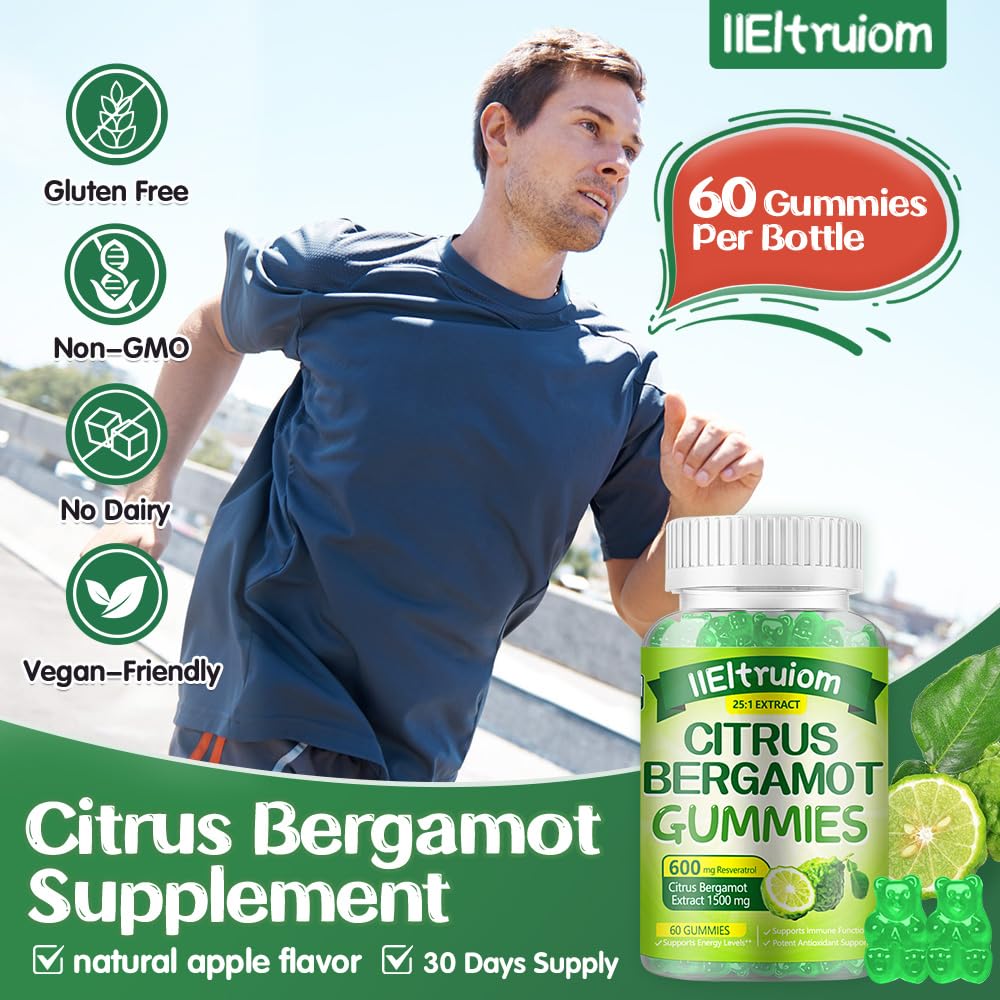 IIEltruiom Citrus Bergamot 1500mg, Citrus Bergamot Gummies for Healthy Cholesterol, Bergamot Supplements 25:1 Extract from Italy Bergamot,