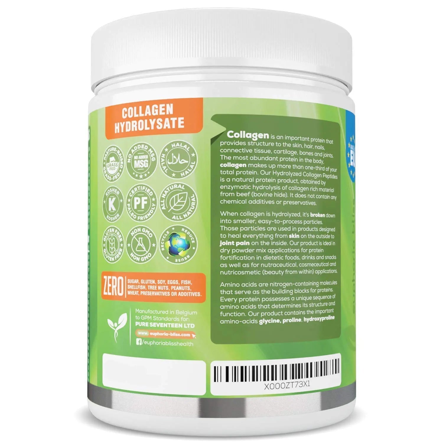 Premium Collagen Powder 500g Unflavoured High Grade Hydrolysed Collagen Joints, Bones, Gut, Wrinkles, Hair, Skin, Nails, Pain, Injury, Sleep, Fitness, Keto Euphoria Bliss Au supplements