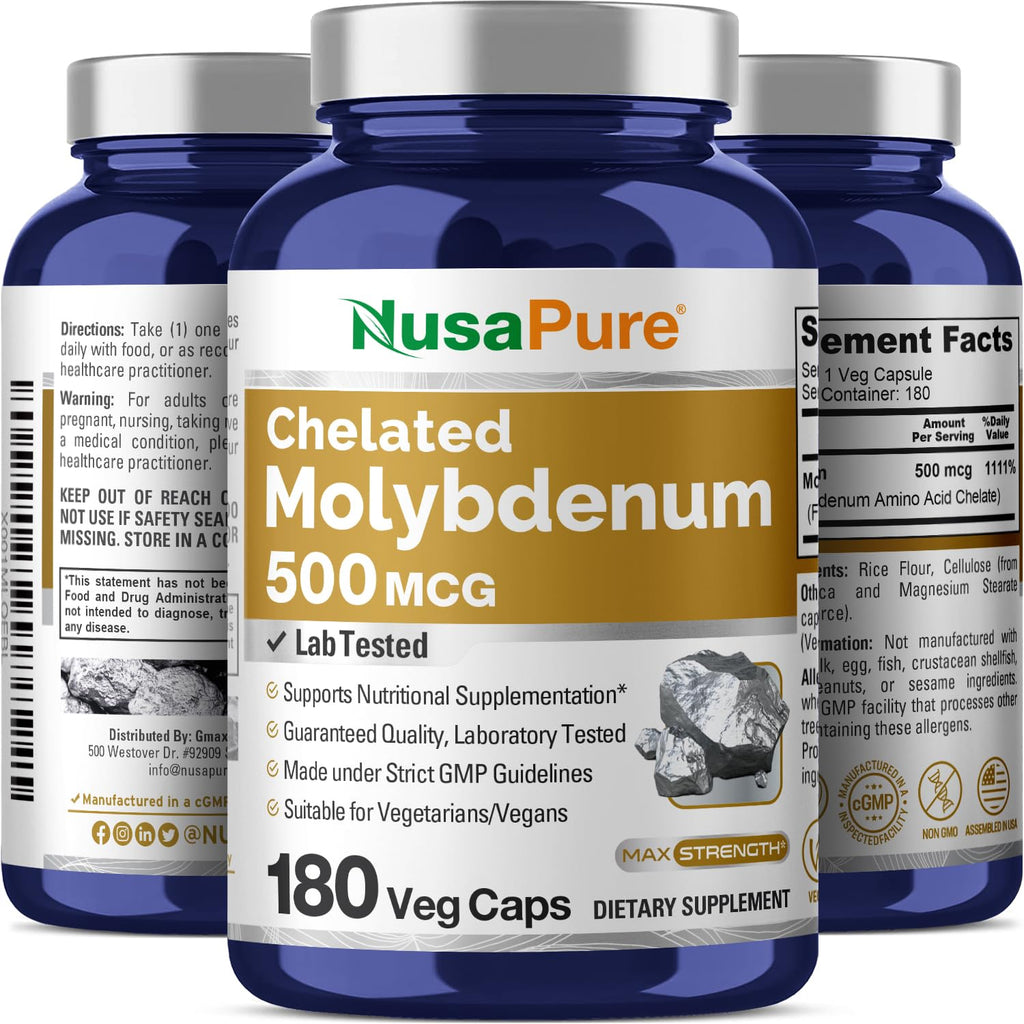 NusaPure Chelated Molybdenum 500 mcg 180 Vegetarian Caps (Vegan, Non-GMO) NusaPure Au supplements