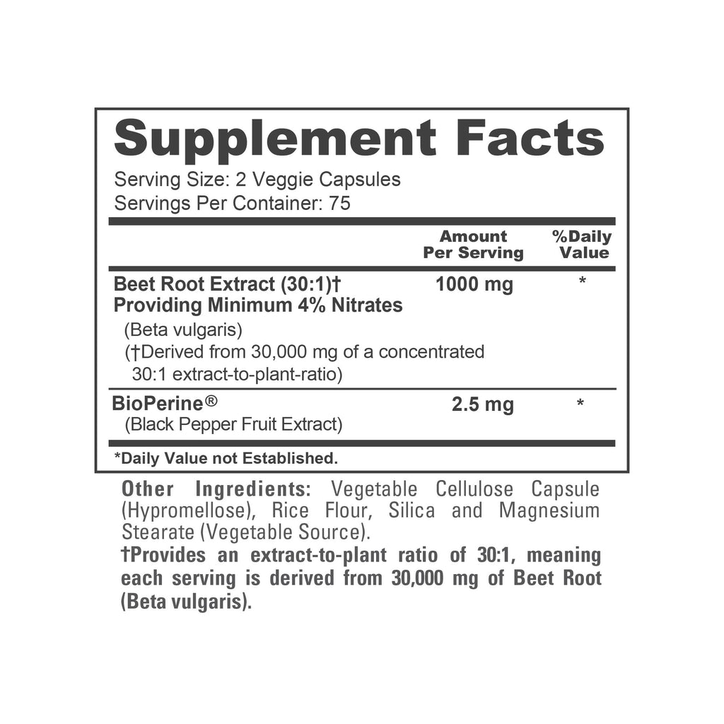 NusaPure Beet Root 30:1 Extract, 1000 mg Equivalent to 30,000 mg 150 Veggie caps (Vegan, Non-GMO & Vegan 4% Nitrates) Bioperine NusaPure Au supplements