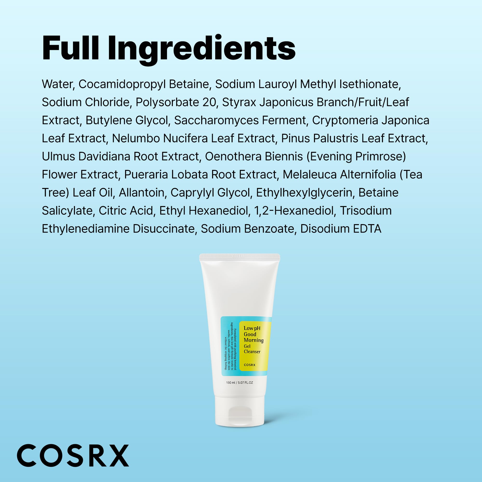 COSRX Low pH Good Morning Gel Face Cleanser, 5.07 fl oz, BHA Face Wash, Daily Mild Face Cleanser for Sensitive Skin