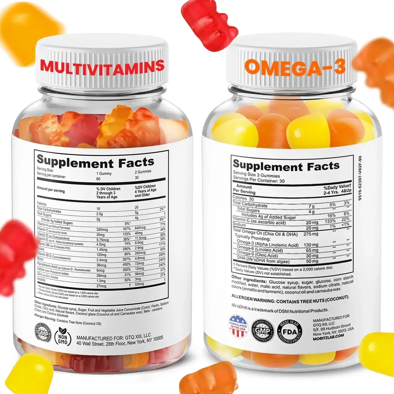 DR. MORITZ Omega 3 Gummies (90 Count) and Kids Multivitamin Gummies Bundle (60 Count) - for Daily Health Support - Vegan DHA Omega 3 for Kids DR. MORITZ Au supplements