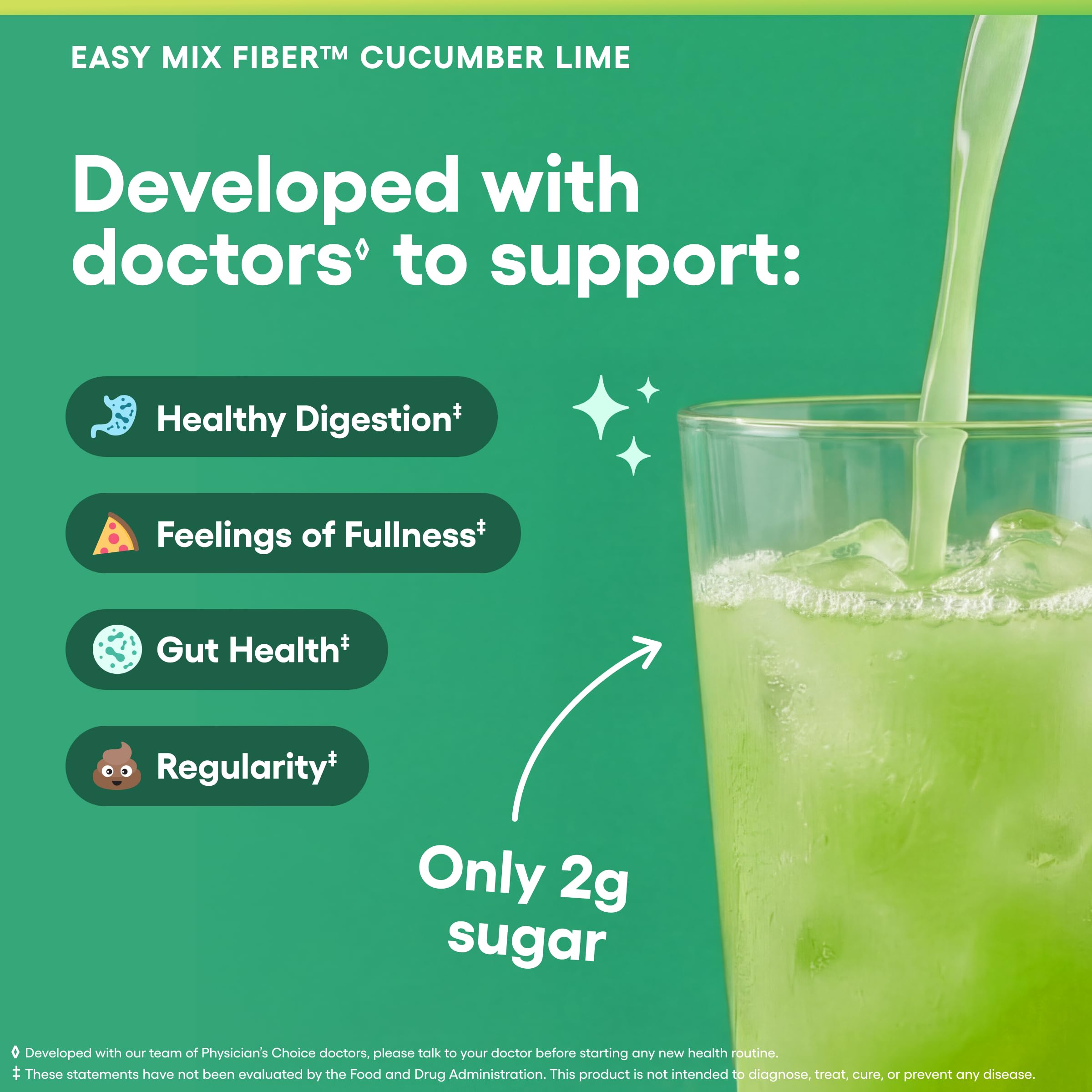 Physician's CHOICE Easy Mix Fiber for Digestive Health & Regularity - No Grit - Daily Prebiotic Soluble Fiber Powder Supplement