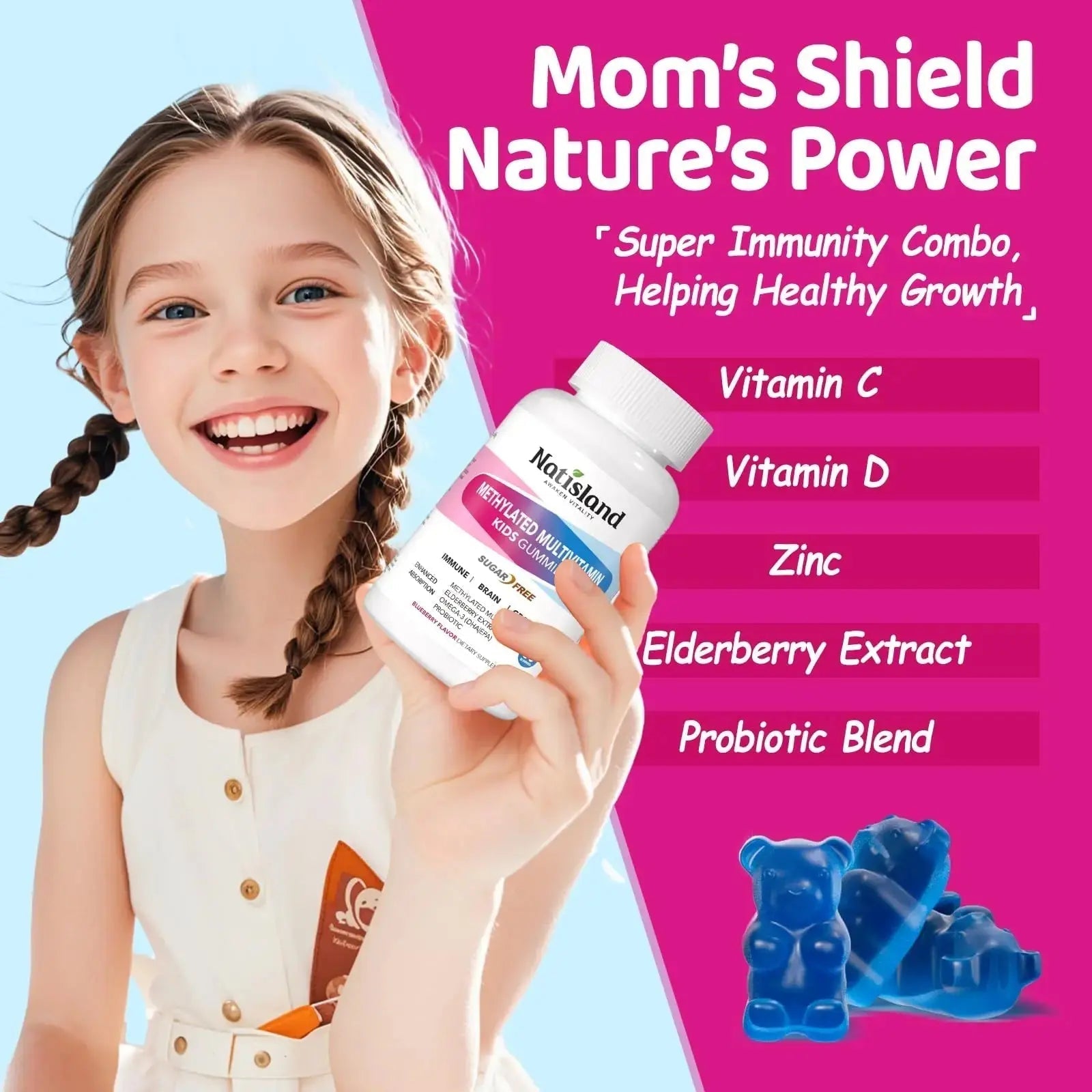 Kids Methylated Multivitamin - MTHFR Multivitamin for Kids & Teens 4+, L Methylfolate & B12, 13 Vitamins, Vegan Omega-3 NATISLAND Au supplements