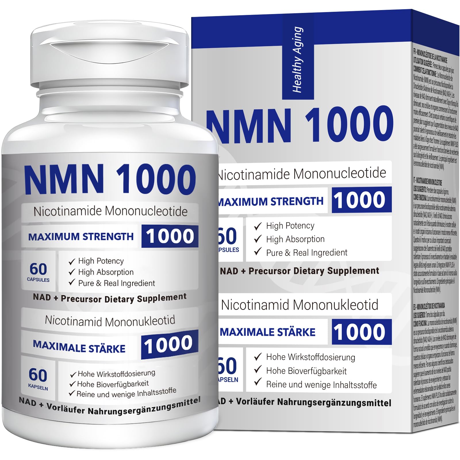 NMN 1000mg Per Serving Maximum Strength - 99% Pure NMN (Nicotinamide Mononucleotide) for NAD, Cell, Immune, Energy, Anti-Aging & Longevity, Stabilized NMN Supplements 1000mg - 60 Veggie Capsules CFUKING Au supplements