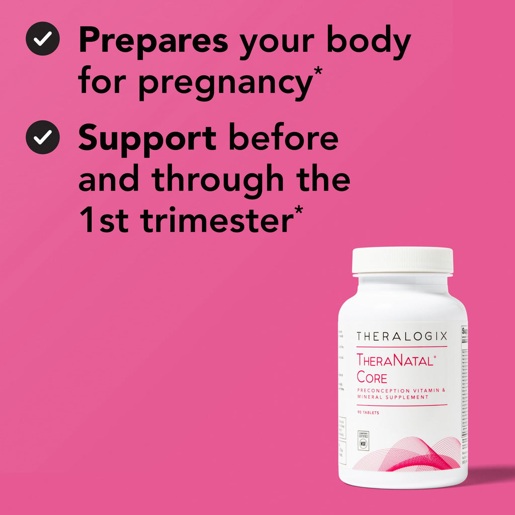 Theralogix TheraNatal Core Preconception Vitamin Supplement - 90-Day Supply - Prenatal Vitamins & Fertility Supplement for Women with Folate, Vitamin D3