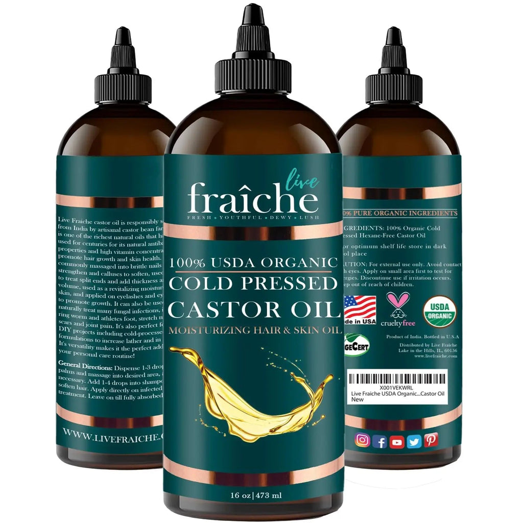 Live Fraiche USDA Organic Cold Pressed Castor Oil (16oz), 100% Pure, Hexane-Free Castor Oil Live Fraiche Au supplements