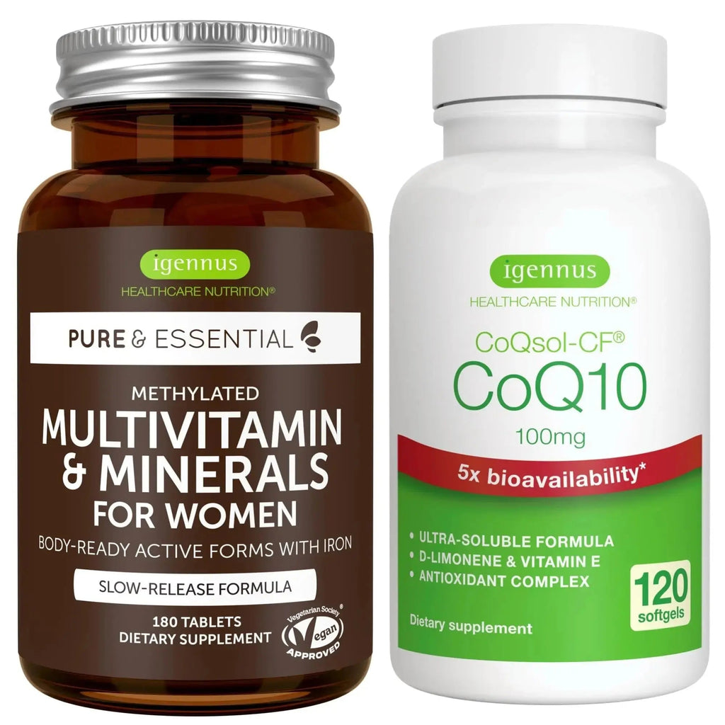 Multivitamin & Minerals for Women + High Absorption CoQ10 100mg 120 Softgels Energy Bundle, Sustained Release Advanced Multivitamin Igennus Healthcare Nutrition Au supplements
