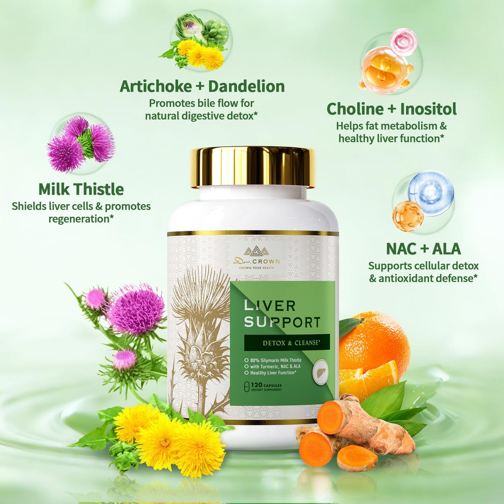 DR. Crown Liver Cleanse Detox & Repair - Milk Thistle Supplement, with Silymarin, N-Acetyl Cysteine(NAC), Artichoke, Turmeric & Dandelion for Liver Detox, Cleanse, Gluten Free, Non-GMO - 120 Capsules DR. CROWN Au supplements