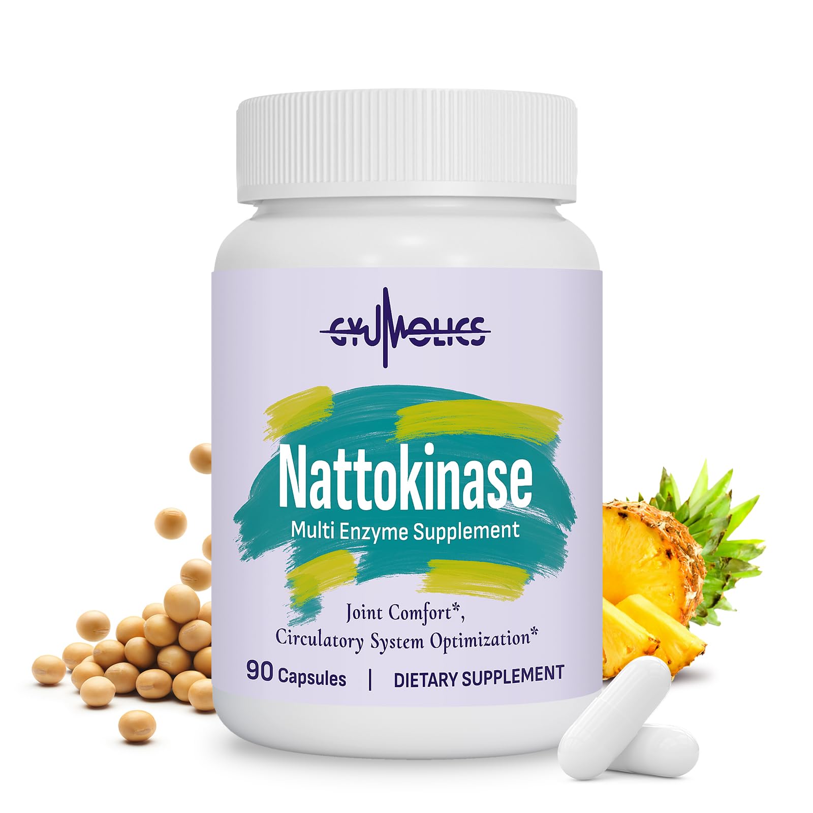 Gyumolics Nattokinase Supplement 10000FU with Organic Nattokinase, Serrapeptase, Bromelain, Curcumin, Vitamin E & Ginseng,