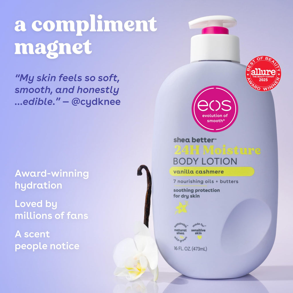 eos 24H Moisture Travel Body Lotion- Vanilla Cashmere, Travel Size Essential, Toiletries, Mini Body Lotion For Dry Skin, 2.5 fl oz