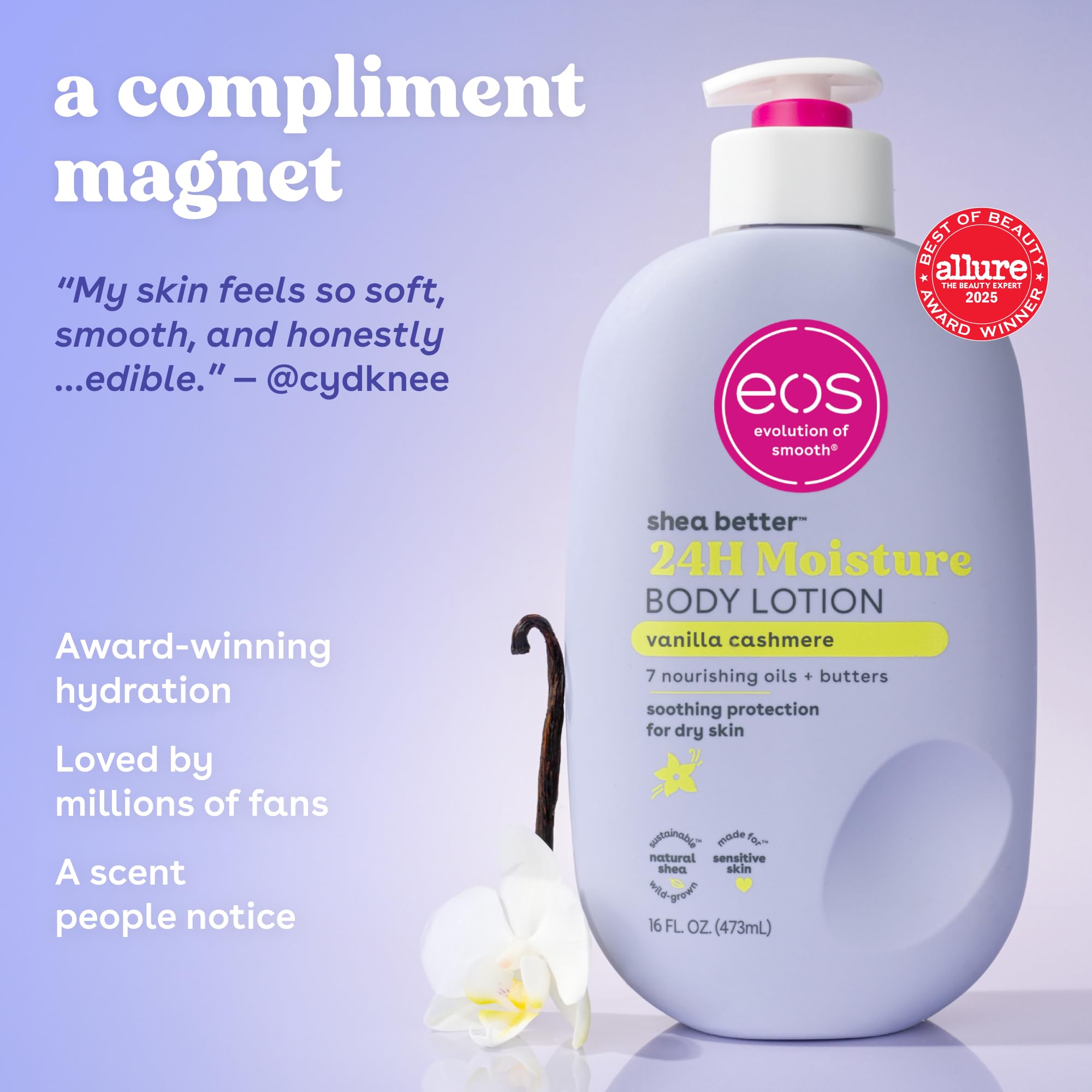 eos 24H Moisture Travel Body Lotion- Vanilla Cashmere, Travel Size Essential, Toiletries, Mini Body Lotion For Dry Skin, 2.5 fl oz