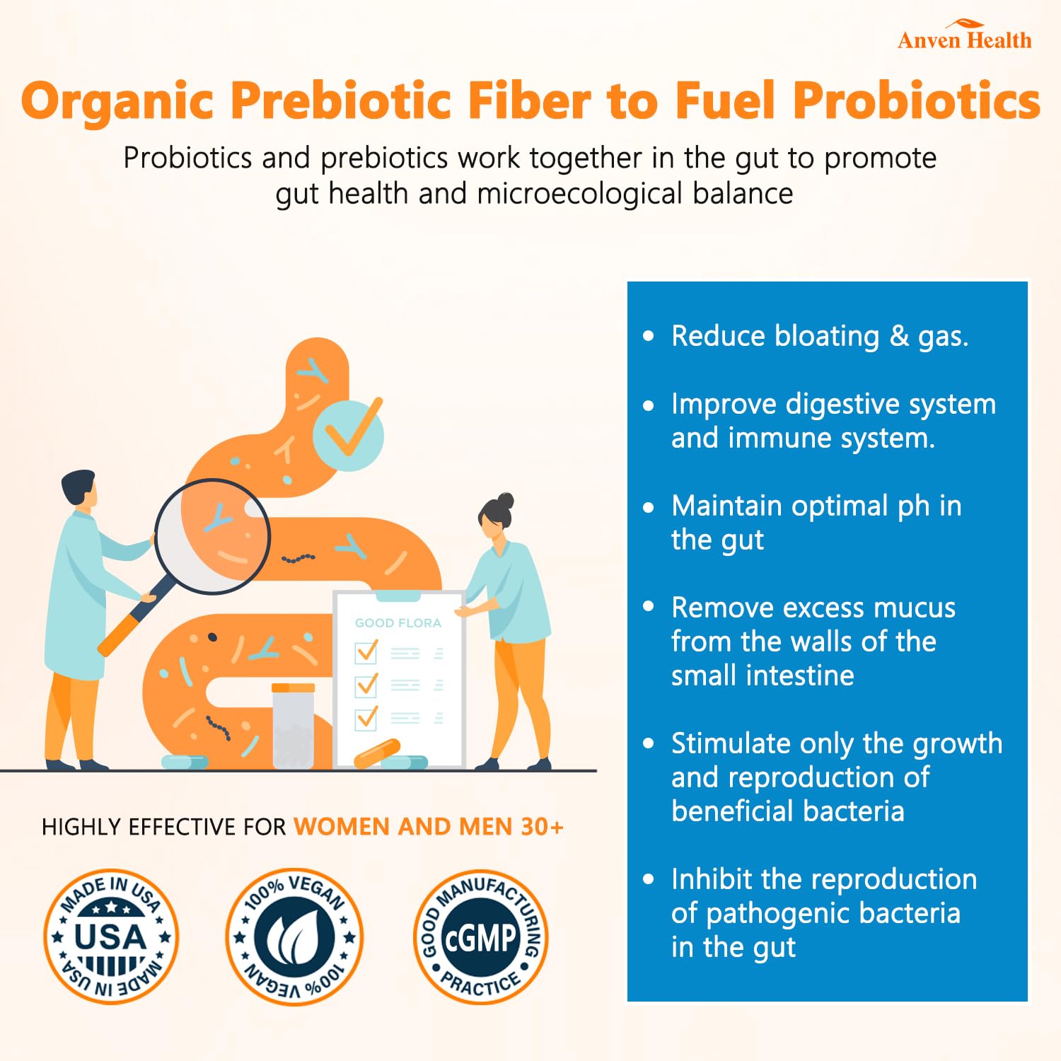 Anven Health 60 Billion Probiotics for Women and Men 19 Strains 5 Organic Prebiotics for Gut Digestive & Immune Health, Supports Diarrhea Gas Bloating, Vegan Probiotic Supplement Formula丨120 Caps Anven Health Au supplements