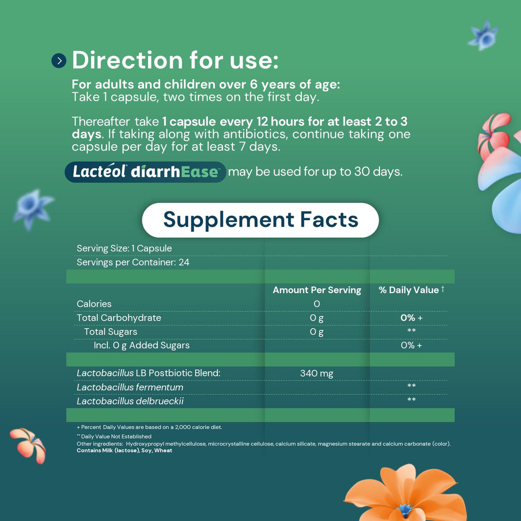 Lactéol diarrhEase- a Safe, Drug Free and clinically Tested postbiotic Strain That Helps soothes Occasional Digestive Upset and Shortens The Duration of Occasional Diarrhea, 24 Count Lactéol Au supplements