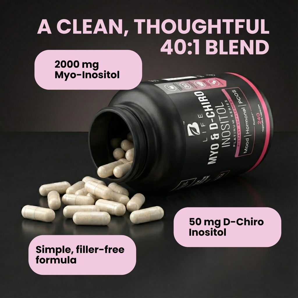 B Life Company Myo-Inositol & D-Chiro Inositol 40:1 for Women | I Inositol Supplement for Women | Hormone Balance, Fertility & Cycle | Vitamin B8, Insulin & Flo Ovarian Support | 240 Caps B Life Company Au supplements