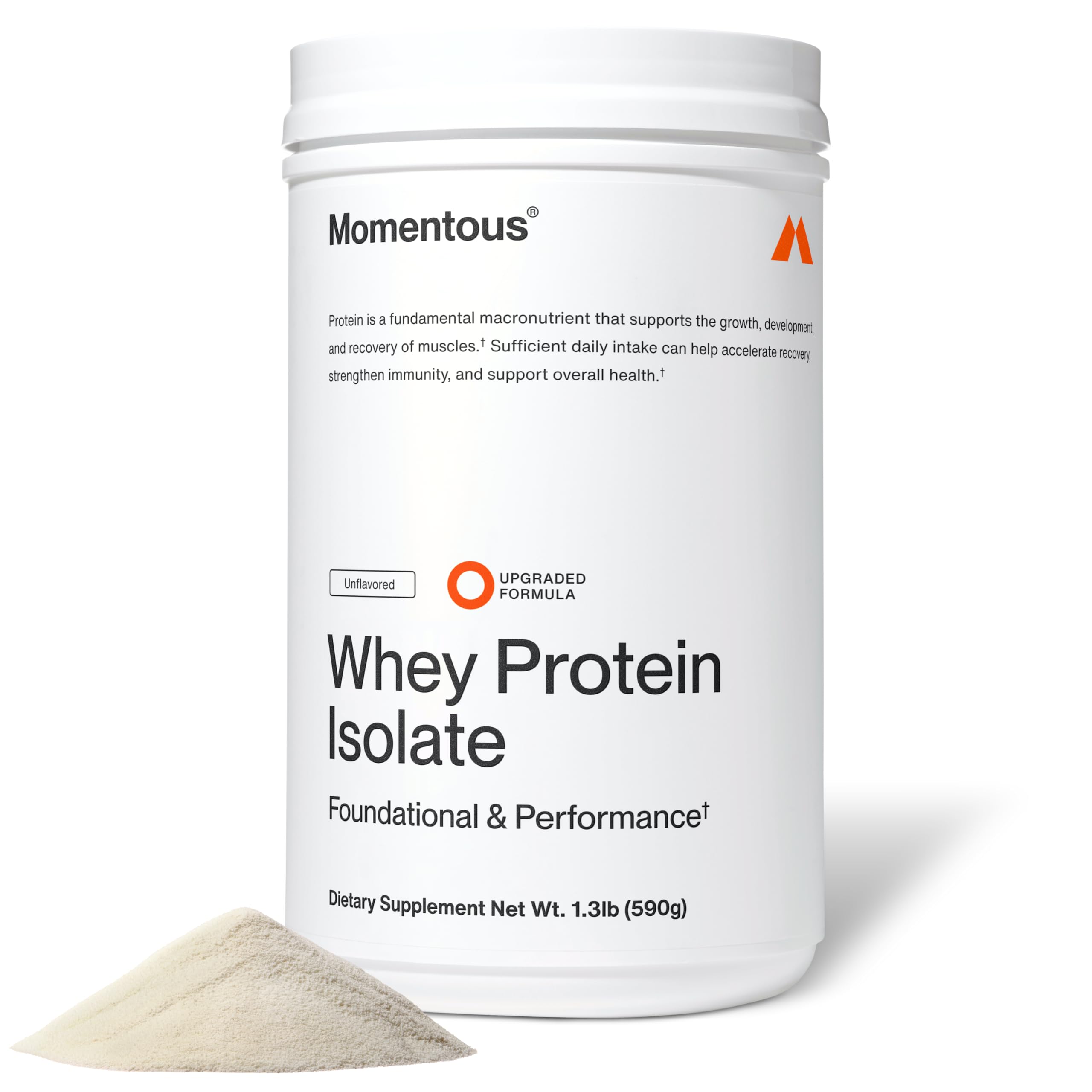 Momentous Essential Grass-Fed Whey Protein Powder - 20 g Whey Isolate Protein - NSF Certified for Sport - Gluten-Free - 25 Servings for Essential Everyday Use - Unflavored - Package May Vary
