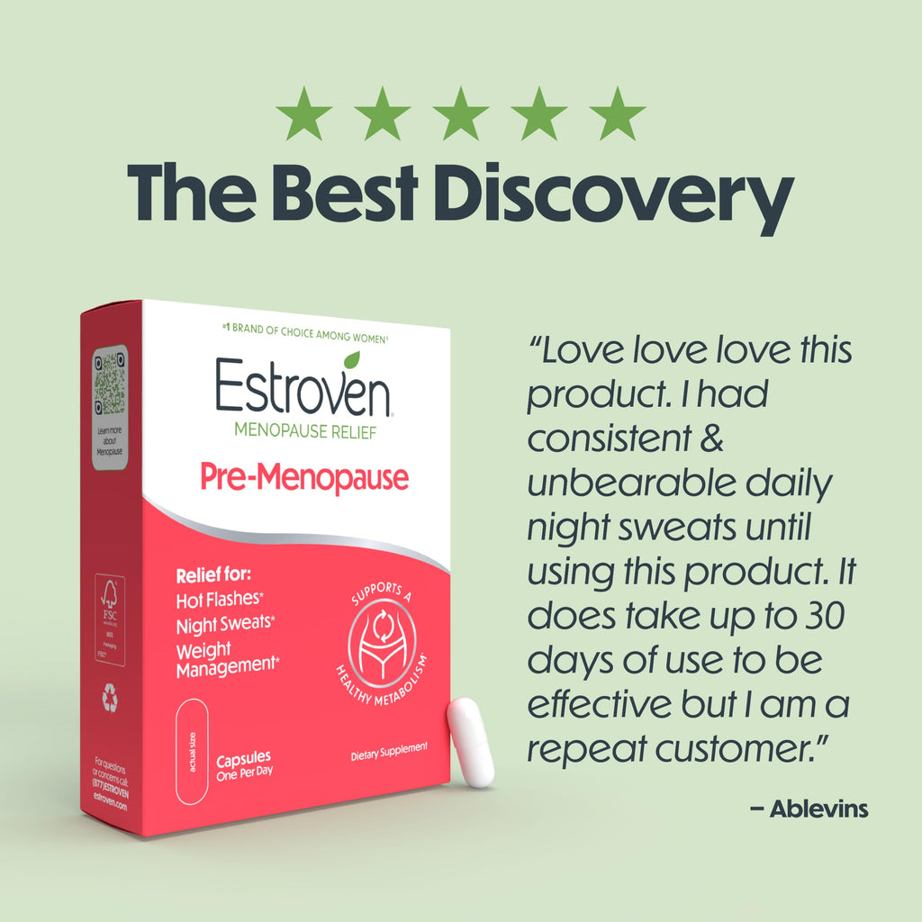 Estroven Pre-Menopause Relief, 30 Ct., Clinically Proven Ingredients, Provides Menopause Relief plus Night Sweats & Hot Flash Relief, Drug-Free or Estrogen Free Estroven Au supplements