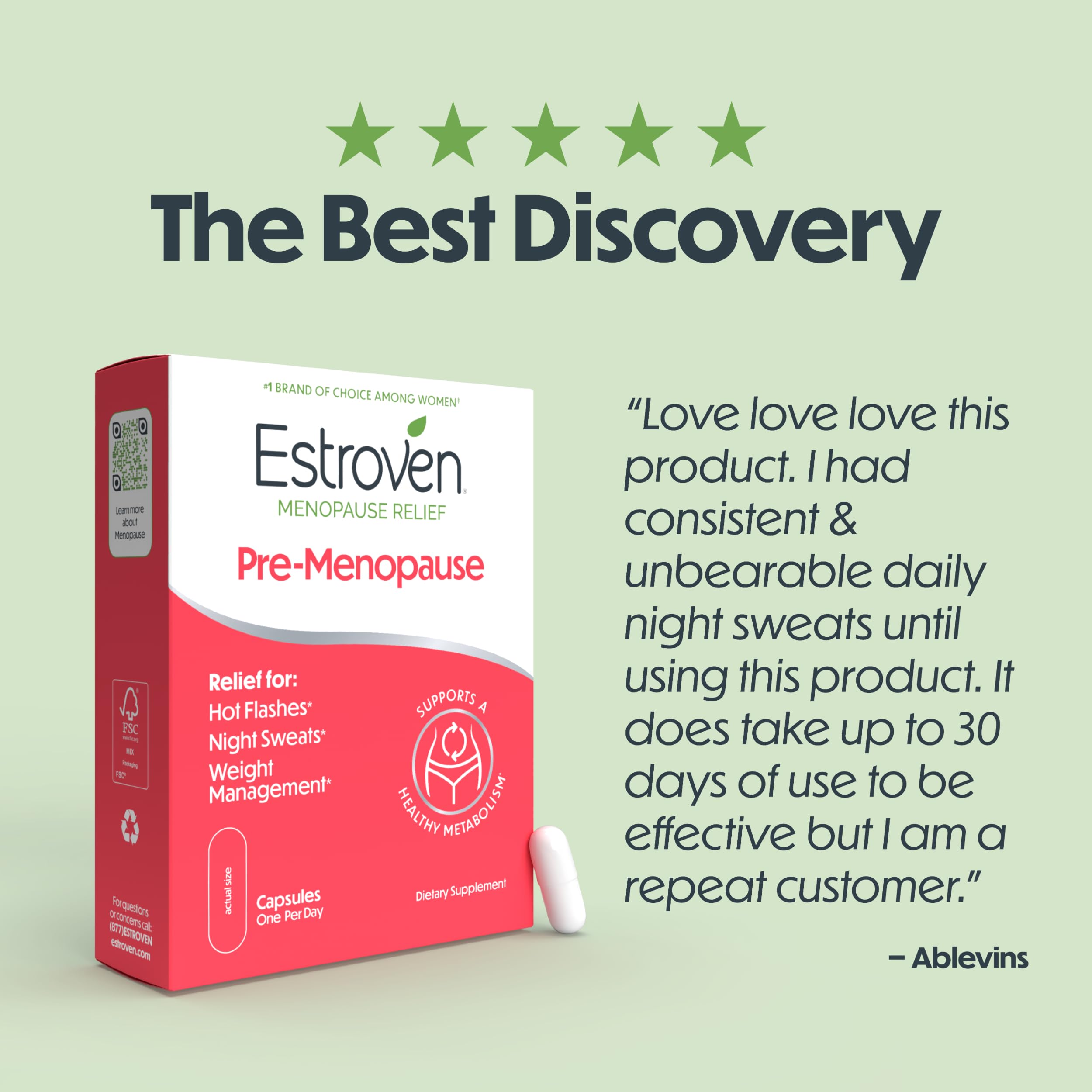 Estroven Pre-Menopause Relief, 30 Ct., Clinically Proven Ingredients, Provides Menopause Relief plus Night Sweats & Hot Flash Relief, Drug-Free or Estrogen Free Estroven Au supplements