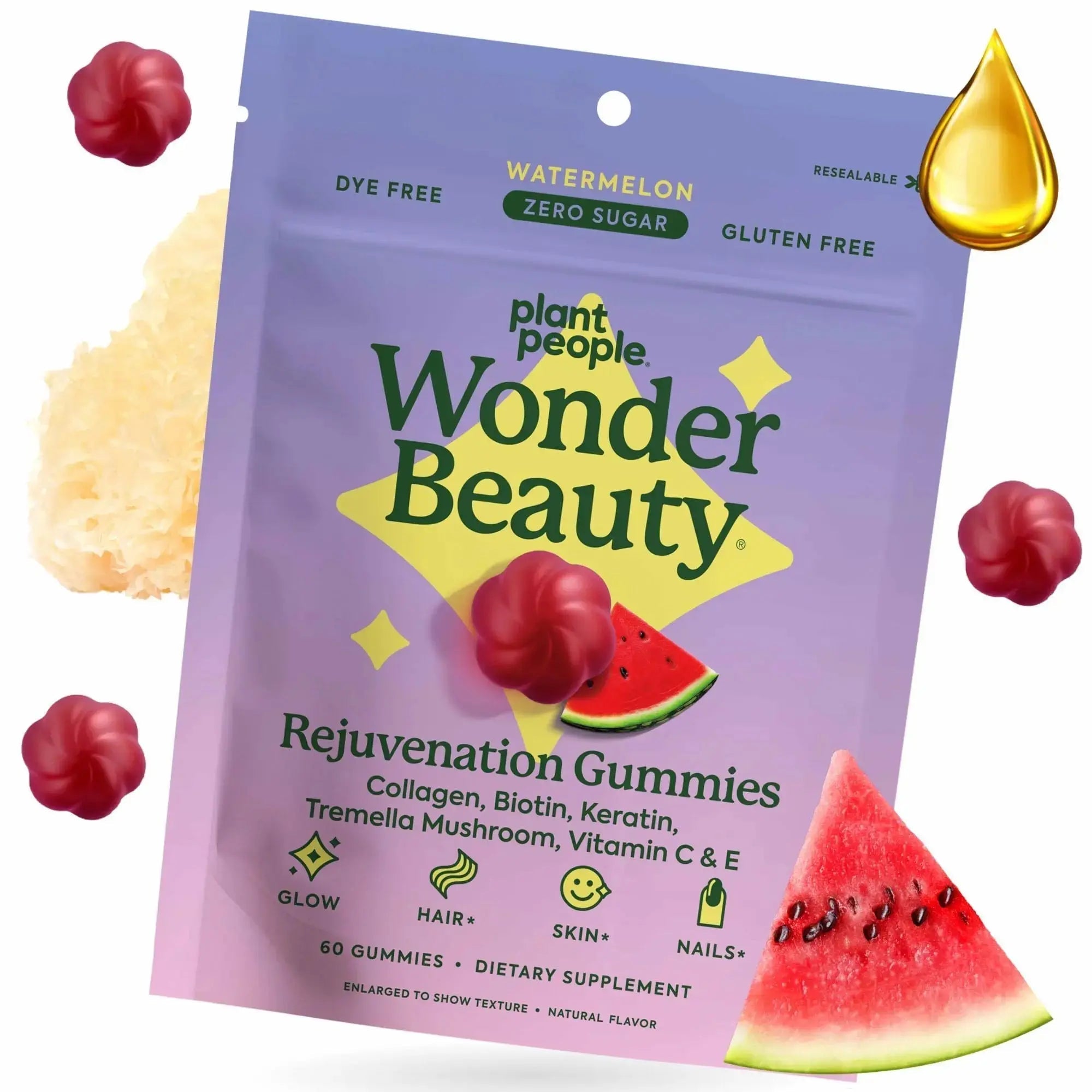 Plant People WonderBeauty Hair, Skin & Nails Rejuvenation Gummies with Tremella Mushroom, Marine Collagen Peptides Plant People Au supplements