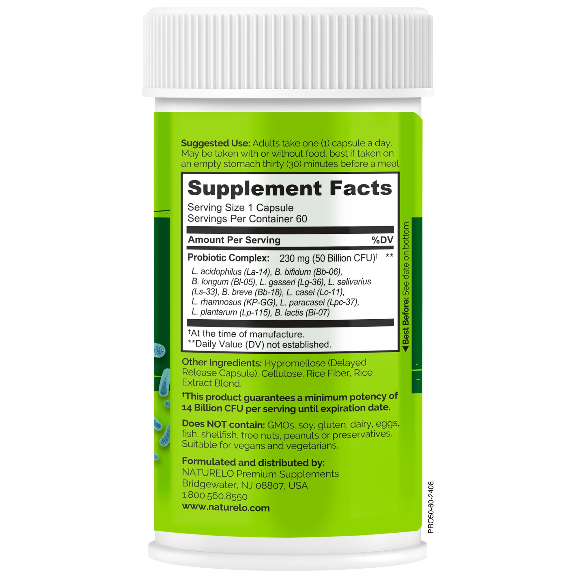 NATURELO Probiotics for Digestive Health, 50 Billion CFU, 60 Vegetarian Capsules, 11 Strains, Daily Use Supplement, Delayed Release, No-Fridge, Boosts Immune System, Probiotics for Women & Men NATURELO Au supplements
