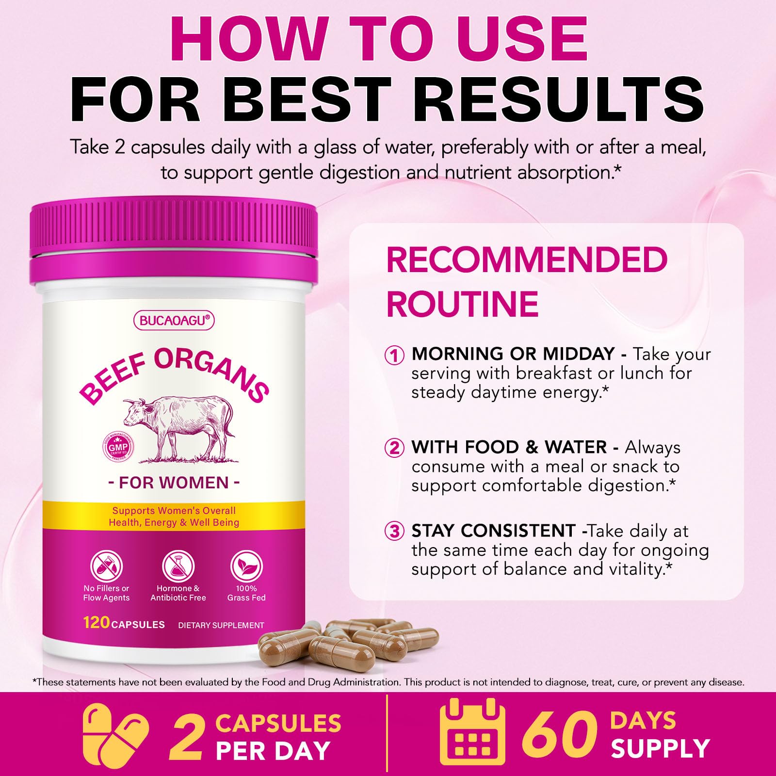 Beef Organ Supplement for Women - Grass-Fed Beef Liver, Kidney, Heart, Uterus, Ovary - Supports Female Energy & Hormone Balance - Pasture Raised in New Zealand