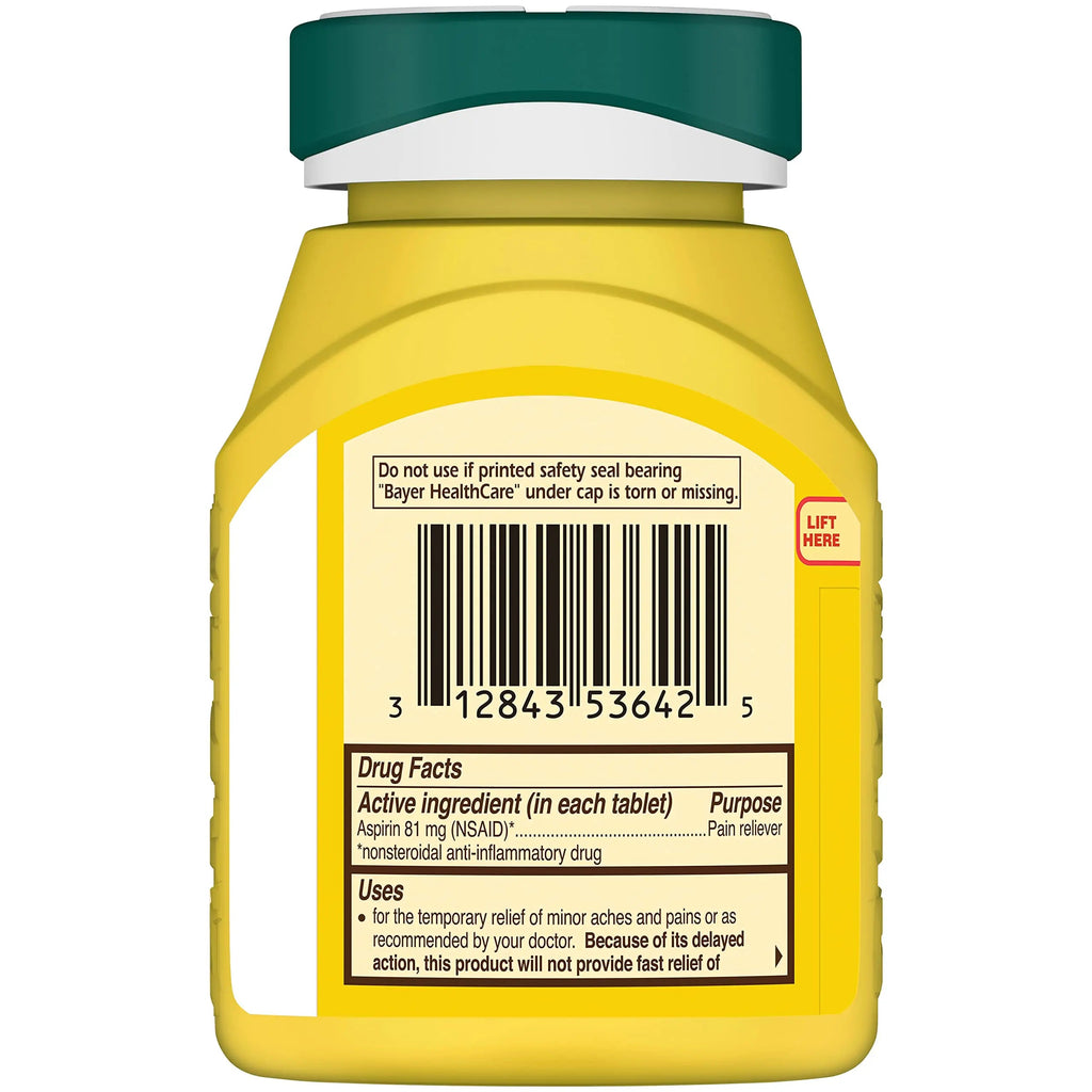 Bayer Aspirin Low Dose 81 mg, Enteric Coated Tablets, Doctor Recommended, Secondary Prevention of Cardiovascular Disease, 300 Safety Coated Tablets (Packaging may vary) Bayer Au supplements