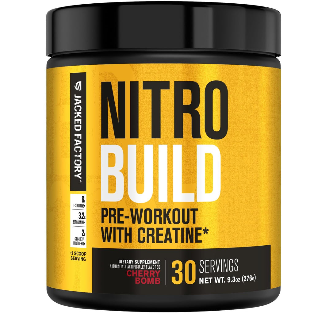 Jacked Factory Nitrosurge Build Pre Workout with Creatine for Muscle Building - Con Cret Creatine Powder & elevATP for Intense Energy, Powerful Pump
