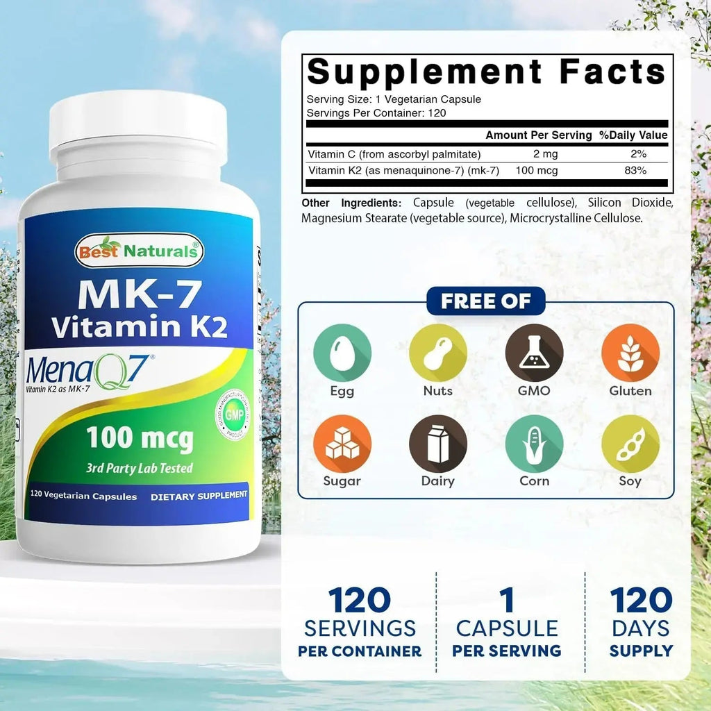 Best Naturals MK-7 Vitamin K2 100 mcg 120 Vcaps Best Naturals Au supplements