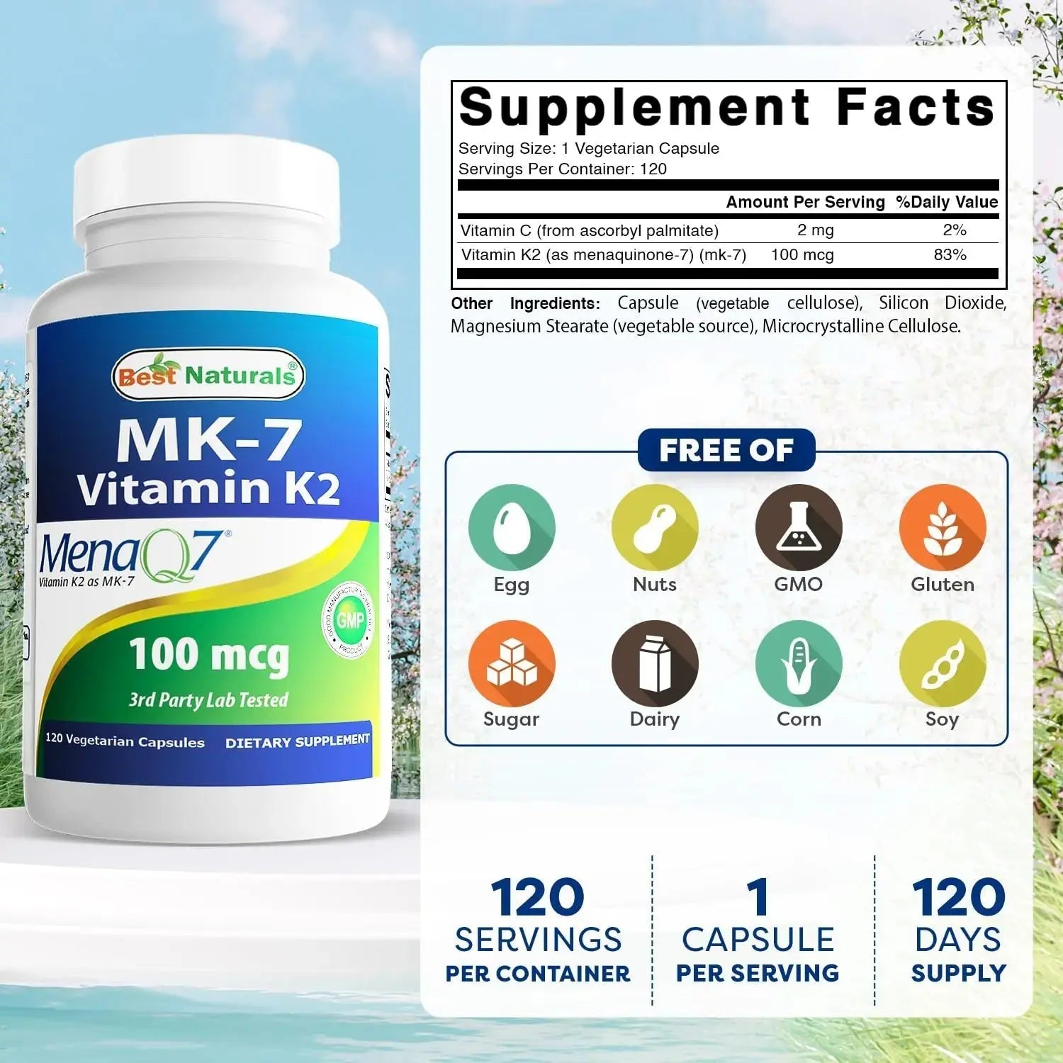Best Naturals MK-7 Vitamin K2 100 mcg 120 Vcaps Best Naturals Au supplements