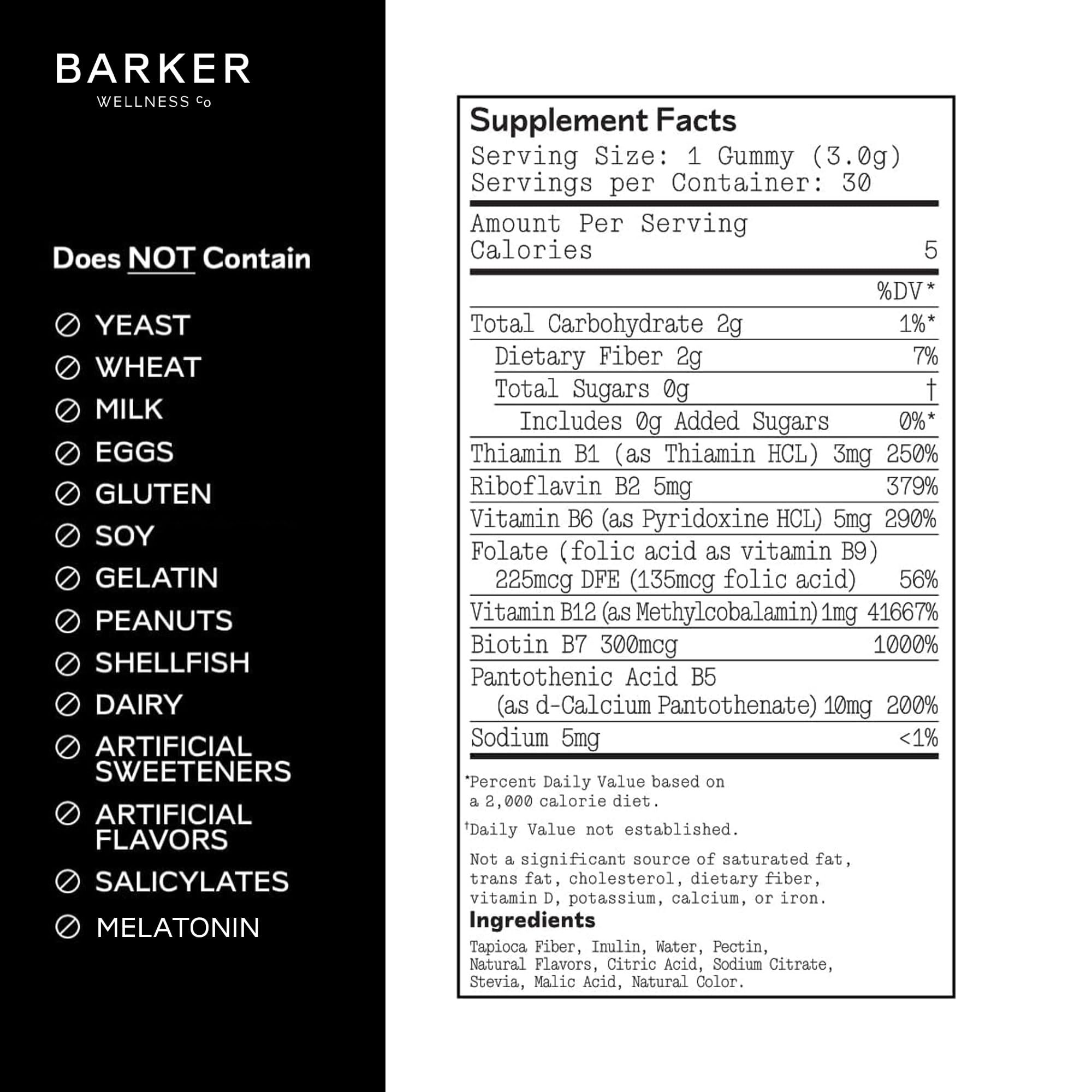 Barker Wellness Vegan B-Complex Gummies – Comprehensive Energy & Metabolism Boost with B1, B5, B6, B7 Biotin, B9 Folate, B12
