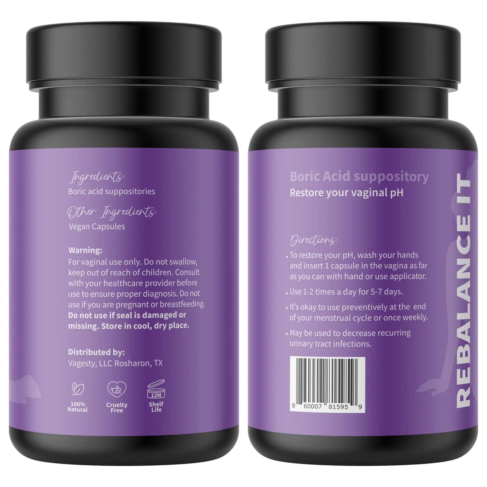 Vagesty Jewelz boric Acid Vaginal Suppositories, 100% Pure boric Acid, rebalance Vaginal pH Vagesty Au supplements