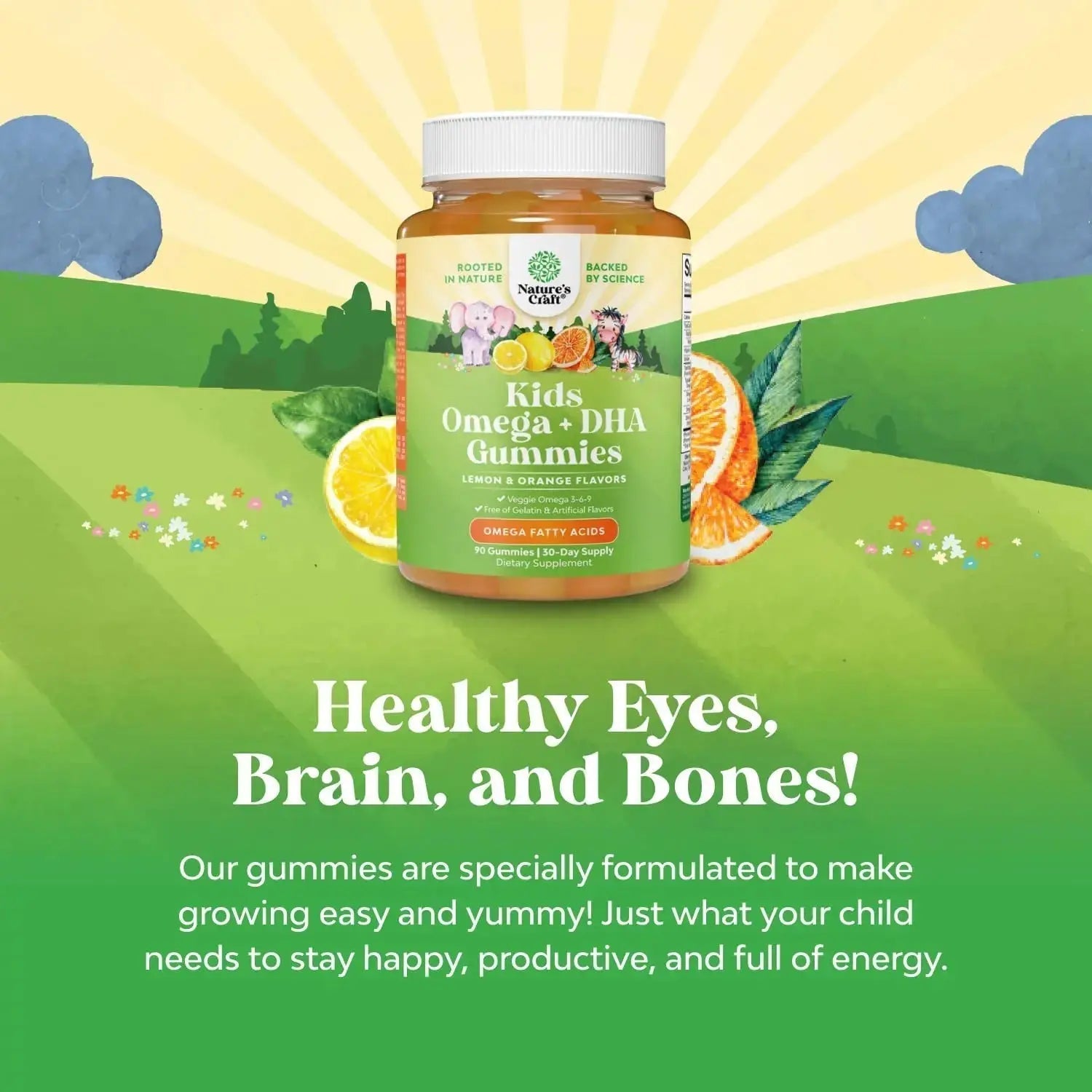 Bundle of Plant Based Kids Multivitamin Gummies with Vitamins A C D3 E B Zinc and DHA Omega 3 Gummies with Vegetarian 6 9 for Vision Brain Immunity Support Natures Craft Au supplements