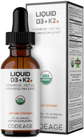 Codeage Liquid D3+K2 Vitamins USDA Organic - Vitamin D3 2000 IU, Vitamin K2 (MK4 & MK7) Liquid Drops - Immune Support - Unflavored - Organic MCT Oil - Non-GMO - 1 fl oz Codeage Au supplements