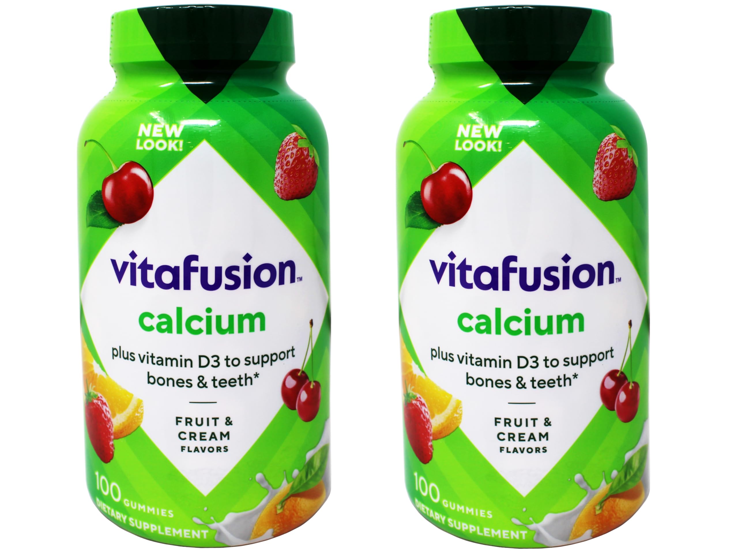 VitaFusion Calcium 500 mg Dietary Supplement Gummies Natural Fruit and Cream Flavors - 100 ct, Pack of 2