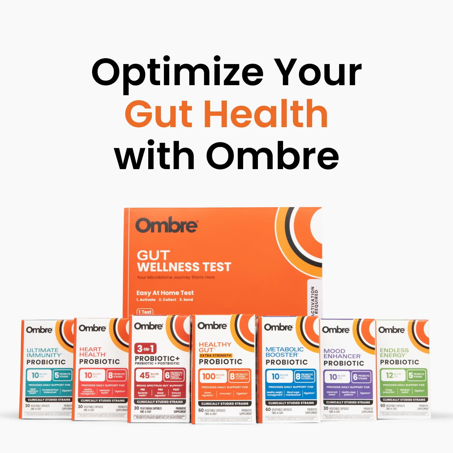 Ombre Gut Health Test Kit - Probiotic Recommender at Home Test for Women & Men - Detailed Custom Gut Microbiome Analysis for Digestive, Immune and Mental Health with Food Suggestions Ombre Au supplements