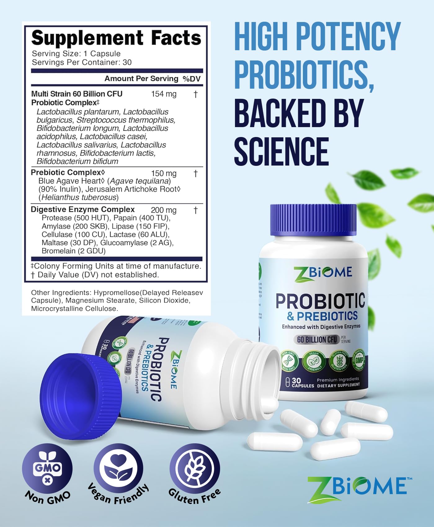 Prebiotics and Probiotics for Men & Women – 60 Billion CFU with 10 Strains – Pre and Probiotics with Acidophilus for Immune, Gut Health, Digestive Support, Constipation,Diarrhea, Gas & Bloating -30ct ZBIOME Au supplements