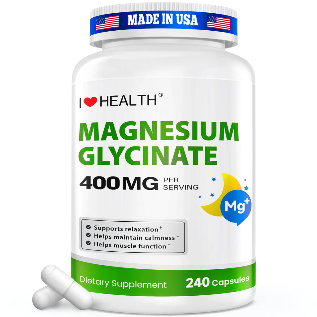 Magnesium Glycinate 400mg per Capsule – 240 Capsules – High Absorption Magnesium Supplement for Relaxation, Calmness & Muscle Support – Gentle on Stomach