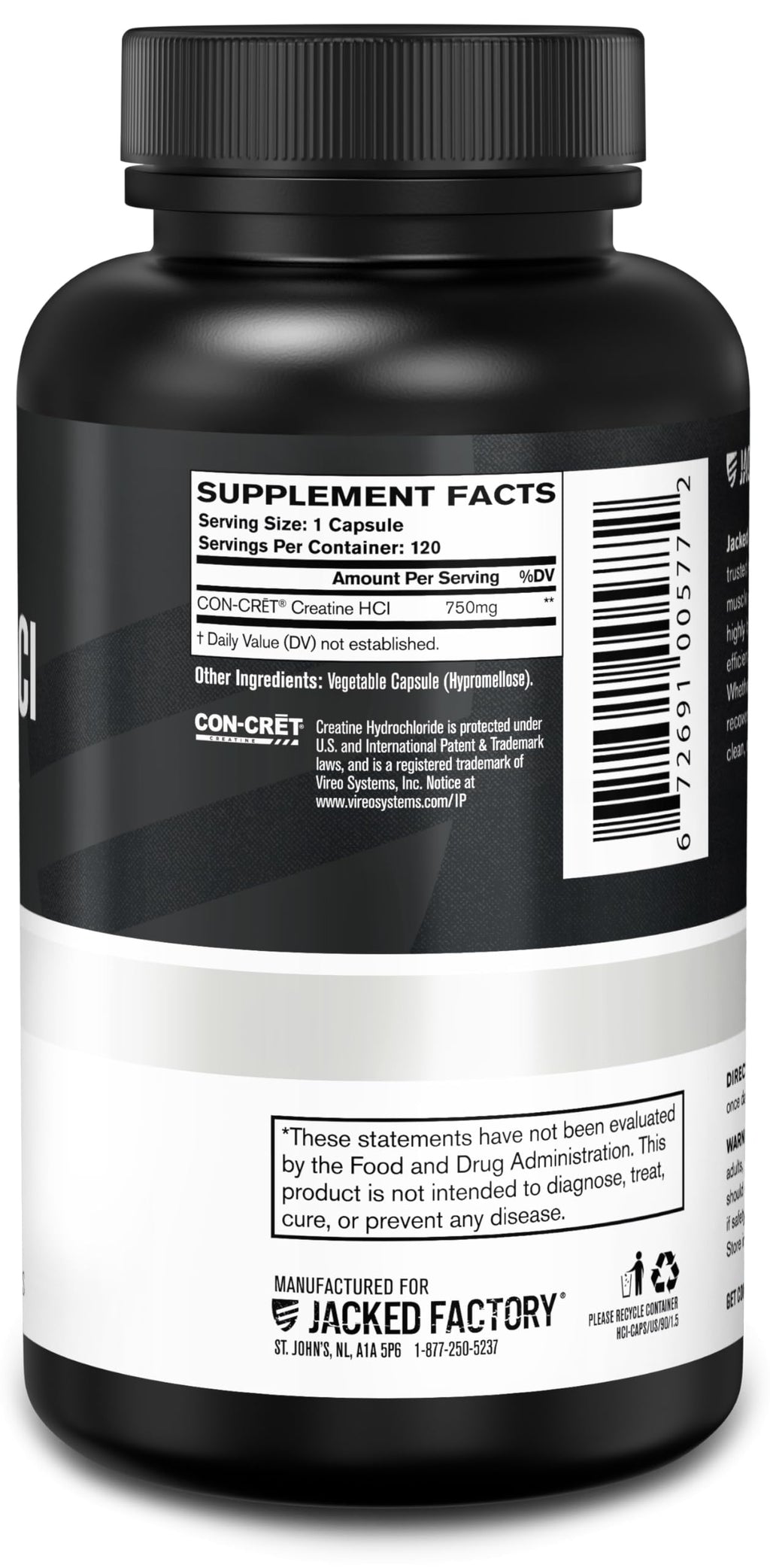 Jacked Factory Creatine HCl Capsules - CON CRET Creatine Pills 750mg - Lean Muscle Growth & Recovery, Boost Strength & Endurance, No Bloating or Cramps - 120 Capsules Jacked Factory Au supplements