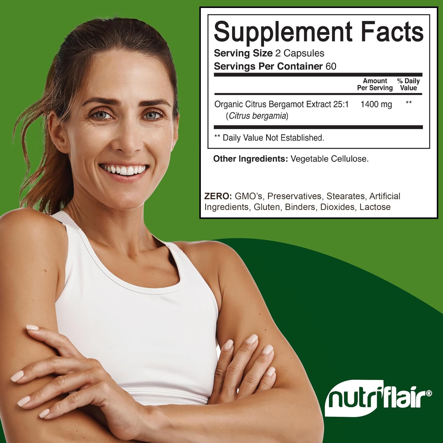 NutriFlair Organic Citrus Bergamot 1400mg, 120 Capsules - 25:1 Bergamia - Essential Oil and Citrus Bioflavonoids - Natural Heart Health Supplements