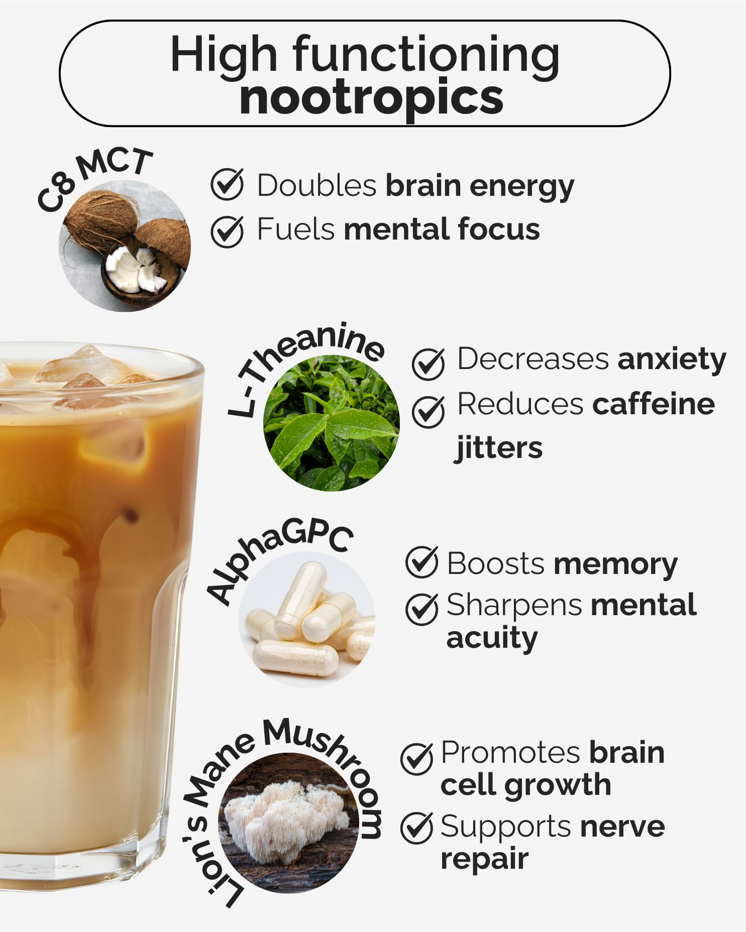 Keto Brainz C8MCT Based Nootropic - with 500mg Lion's Mane Mushroom, AlphaGPC & L-Theanine This is The Ultimate Easy to use nootropic Stack & Makes Delicious Mushroom Coffee! 16oz. 30 Servings Keto Brainz Au supplements