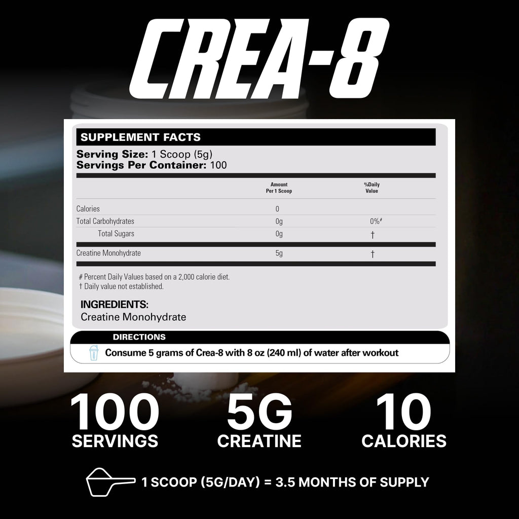 EHP Labs CREA-8 Micronized Creatine Monohydrate Powder - Unflavored Creatine Powder for Muscle Growth, Increased Strength, Enhanced Energy Output