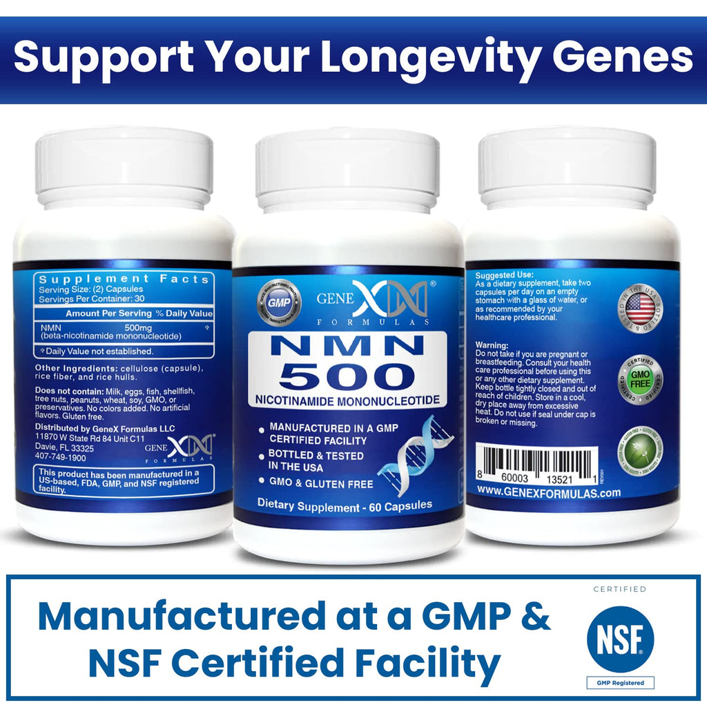 Genex Formulas NMN 500mg - 99% Pure Shelf Stabilized Supplement Capsules for Increased NAD Levels & Healthy Aging, GMP Certified, 500mg per Serving, 60 Capsules Genex Formulas Au supplements
