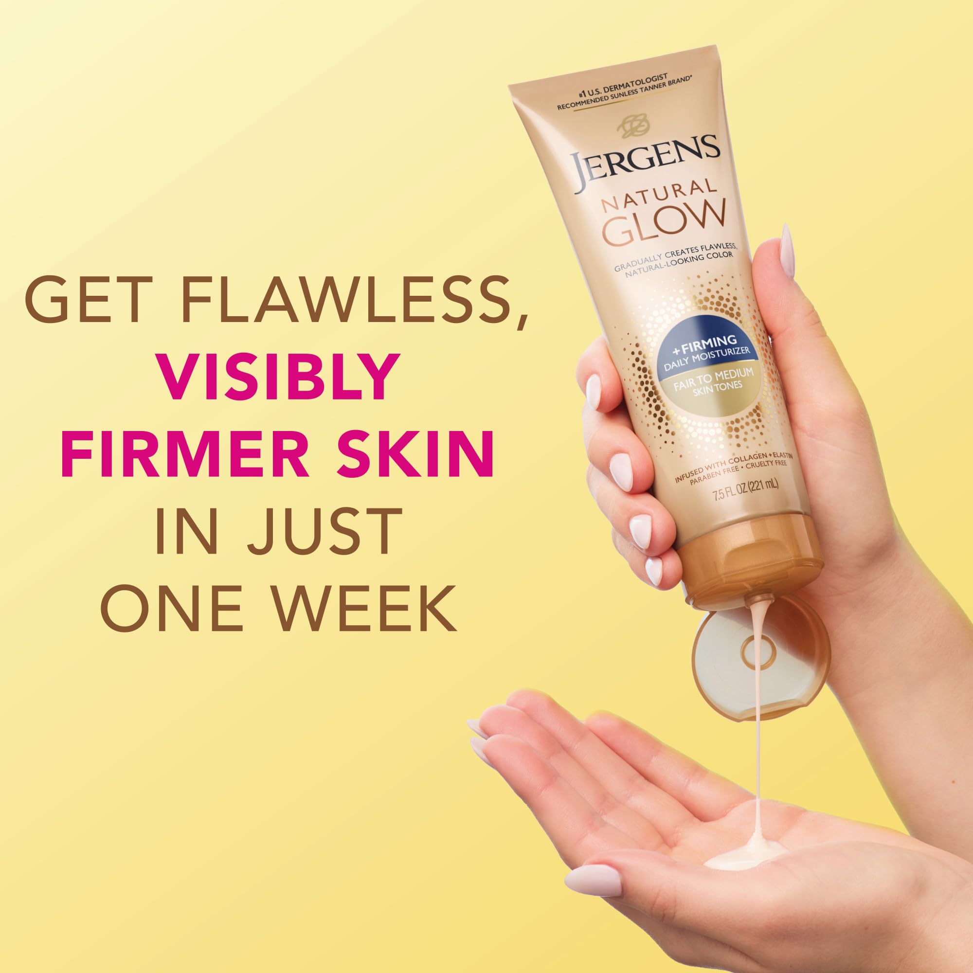 Jergens Natural Glow +Firming Self Tanner Body Lotion, Fair to Medium Skin Tone, Sunless Tanning Moisturizer