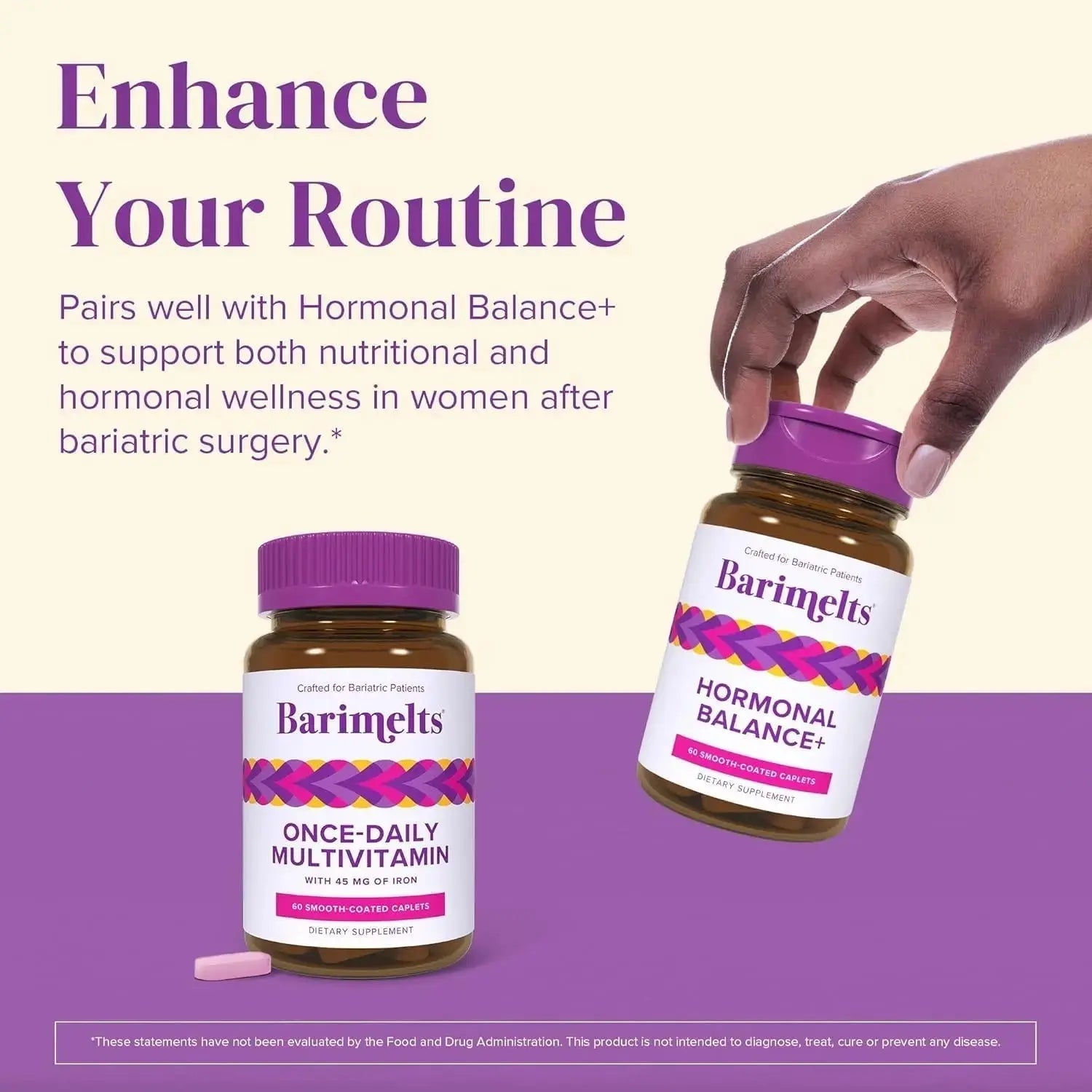 BariMelts Once Daily Bariatric Multivitamin with Iron, 60 Easy-Swallow Caplets (2-Month Supply), Multivitamin for Women, Multimineral Complex BariMelts Au supplements