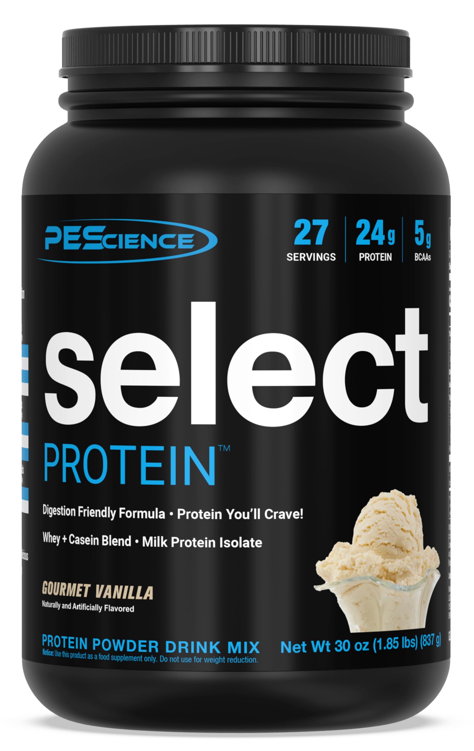 PEScience Select Protein Powder, Whey and Casein Blend, Lean Protein Powder for Women and Men, Low Calorie, Low Carb, Keto Friendly, Gluten Free, Gourmet Vanilla - 27 Servings
