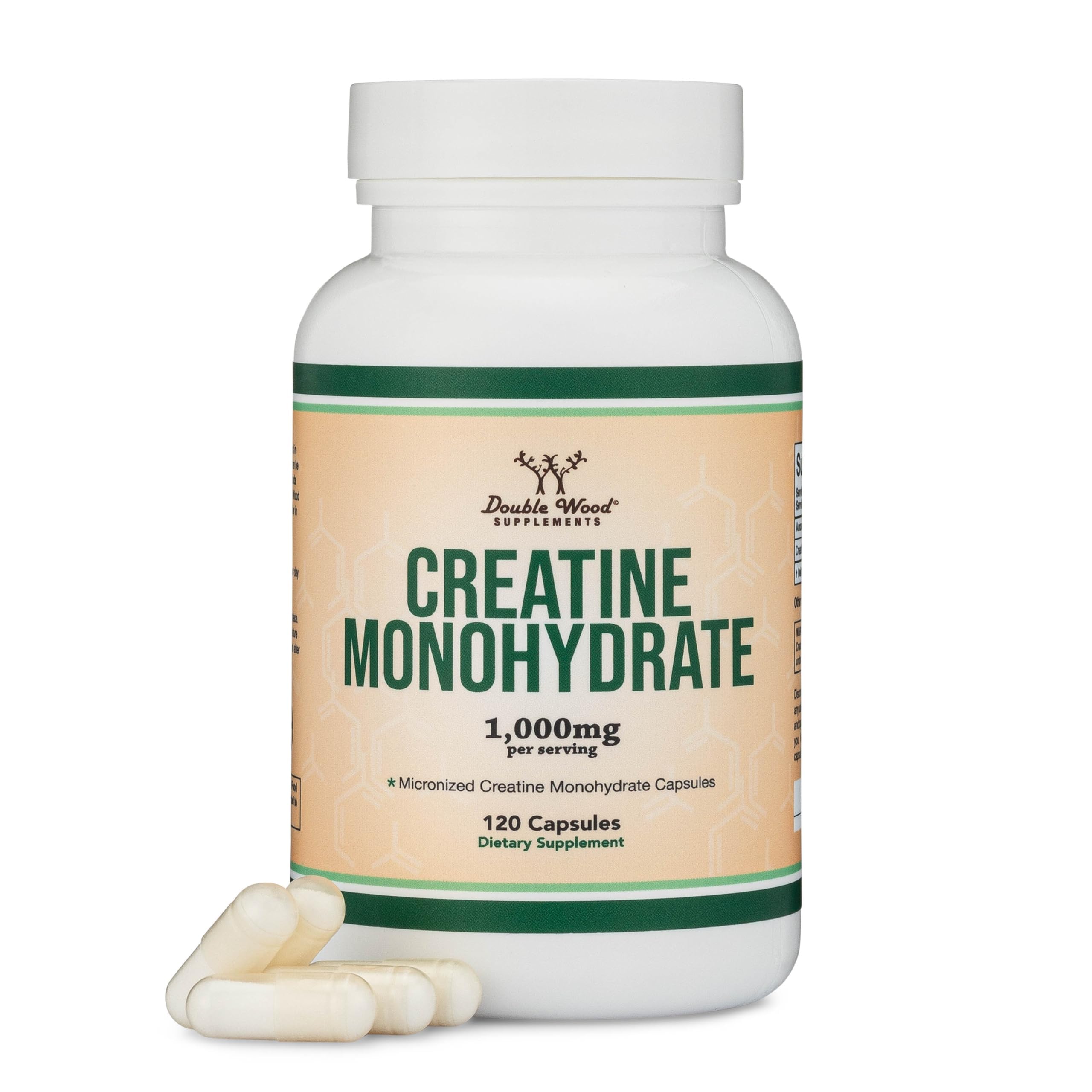 Creatine Monohydrate Capsules - 1g per Serving, 120 Count - No Fillers, Vegan Safe, Non-GMO, Gluten Free by Double Wood Double Wood Supplements Au supplements
